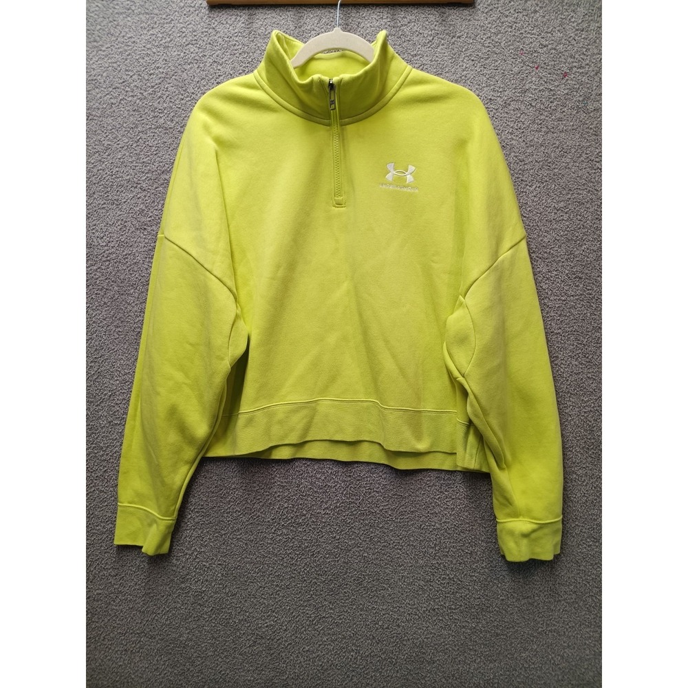 Under Armour Womens XL Neon Yellow‎ 1/4 Zip Crop Sweatshirt Logo Pullover